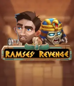 Dive into the mysterious world of Ramses' Revenge slot by Relax Gaming, featuring a surprised explorer and a fierce mummy set against an Egyptian tomb backdrop. This image portrays the adventure of ancient Egyptian myths, ideal for those interested in historical adventures, providing a thrilling escape. 